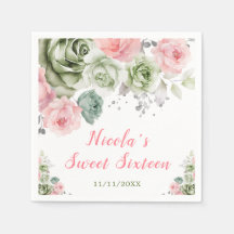 Sage Green e Pink Floral Sweet XVI