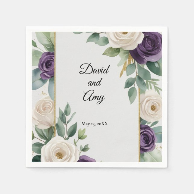 Guardanapo De Papel Sage Green e Purple Floral napkin (Frente)