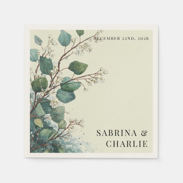 Guardanapo De Papel Sage Green Eucalyptus Elegant Foliage Wedding  (Frente)