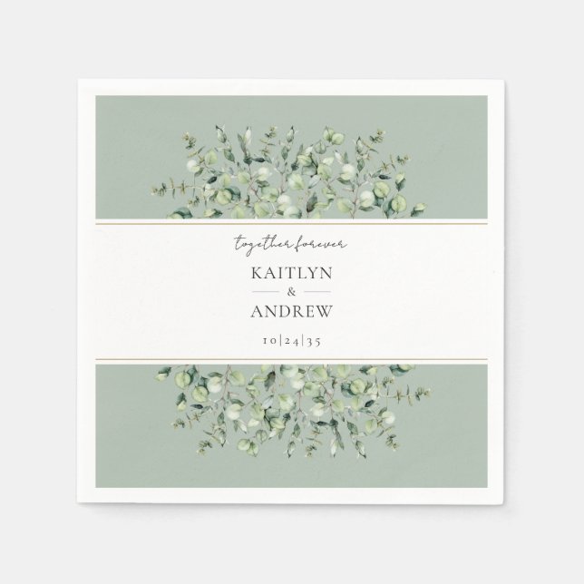 Guardanapo De Papel Sage Green Eucalyptus Together Forever Wedding (Frente)