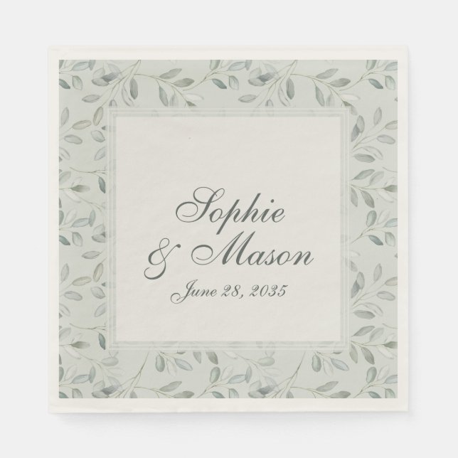 Guardanapo De Papel Sage Green Eucalyptus Wedding Napkin (Frente)