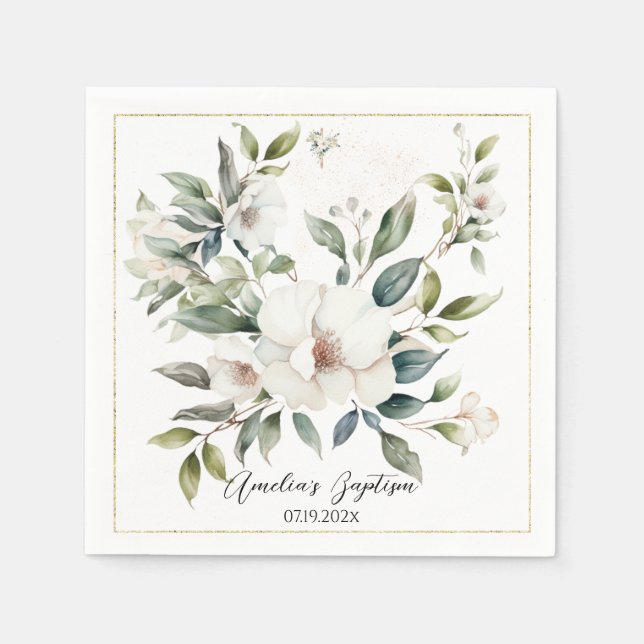 Guardanapo De Papel Sage Green Floral Baptism (Frente)