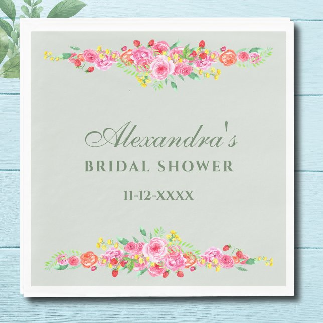 Guardanapo De Papel Sage Green Floral Pink Chá de panela (Criador carregado)