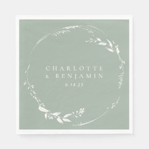 Guardanapo De Papel Sage Green Floral Wreath Monograma Personalizado