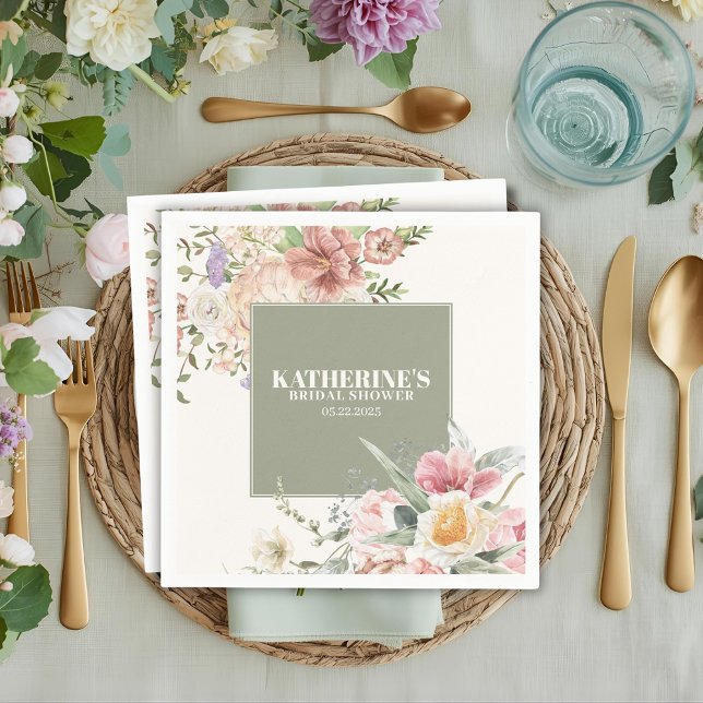 Guardanapo De Papel Sage Green Garden Flower Spring Bridal Shower (Criador carregado)