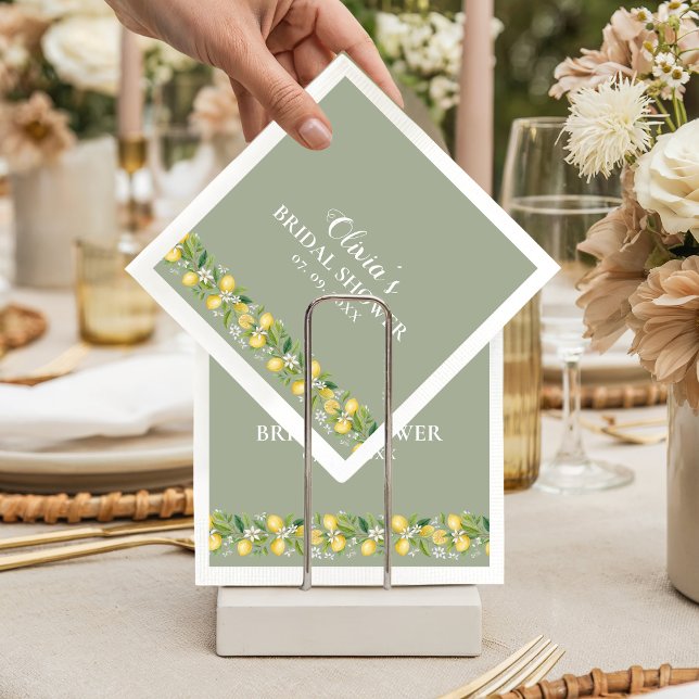 Guardanapo De Papel Sage Green Lemon Bridal Shower Party Napkins  (Criador carregado)