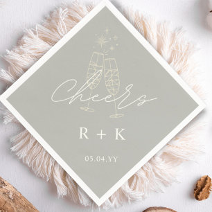 Guardanapo De Papel Sage Green Minimalist Cheers Simple Monogramed