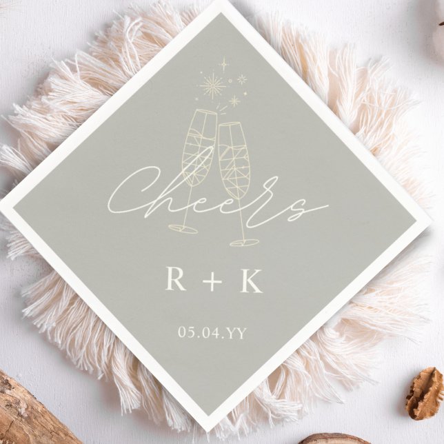 Guardanapo De Papel Sage Green Minimalist Cheers Simple Monogramed (Criador carregado)