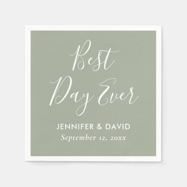 Guardanapo De Papel Sage Green Modern Script Wedding (Frente)