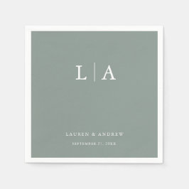 Guardanapo De Papel Sage Green Monograma Elegante Simples Casamento Na