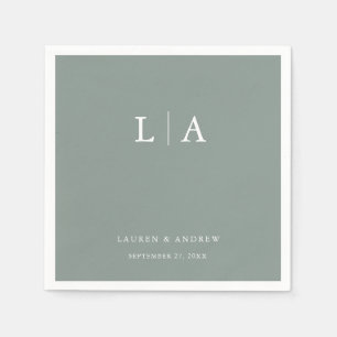 Guardanapo De Papel Sage Green Monograma Elegante Simples Casamento Na