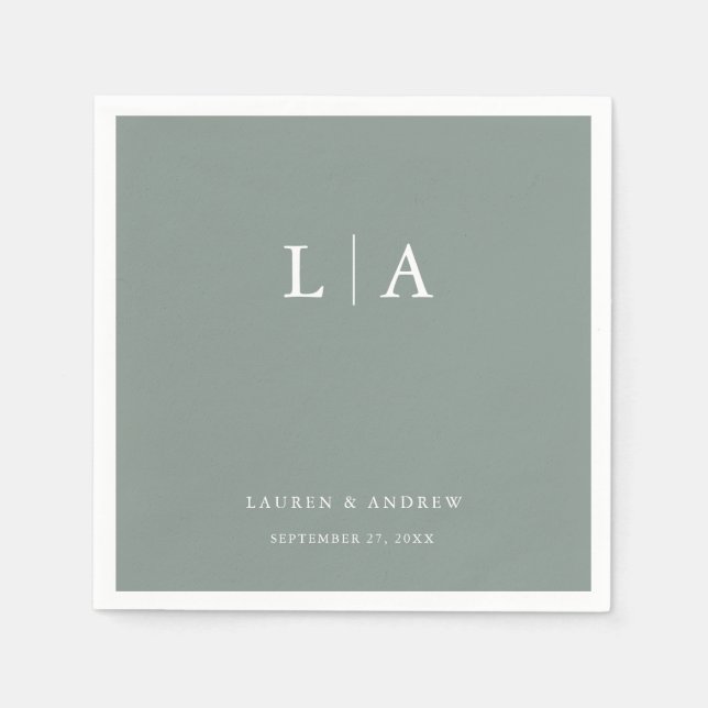Guardanapo De Papel Sage Green Monograma Elegante Simples Casamento Na (Frente)