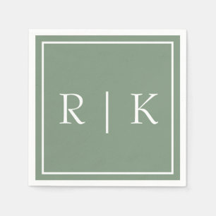 Guardanapo De Papel Sage Green Monogramas Simples Casamento Minimalist