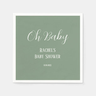 Guardanapo De Papel Sage Green Oh Baby Script Cute Modern Chá de frald