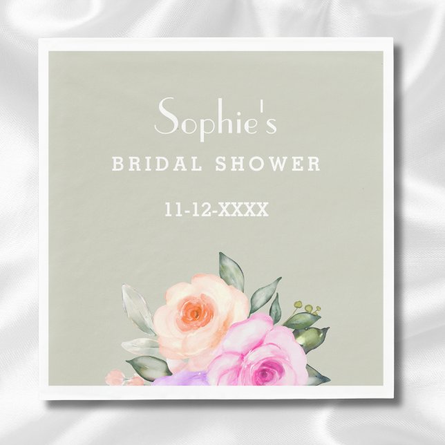 Guardanapo De Papel Sage Green Peach Pink Roses Floral Bridal Shower (Criador carregado)