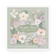 Sage Green Personalizou Napkins Floral