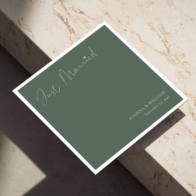 Guardanapo De Papel Sage Green Recem casados Wedkins com Nomes (Sage Green Just Married Wedding Napkins with Names)