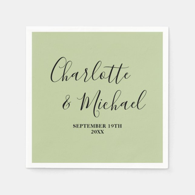 Guardanapo De Papel Sage Green Script Minimalist Wedding (Frente)