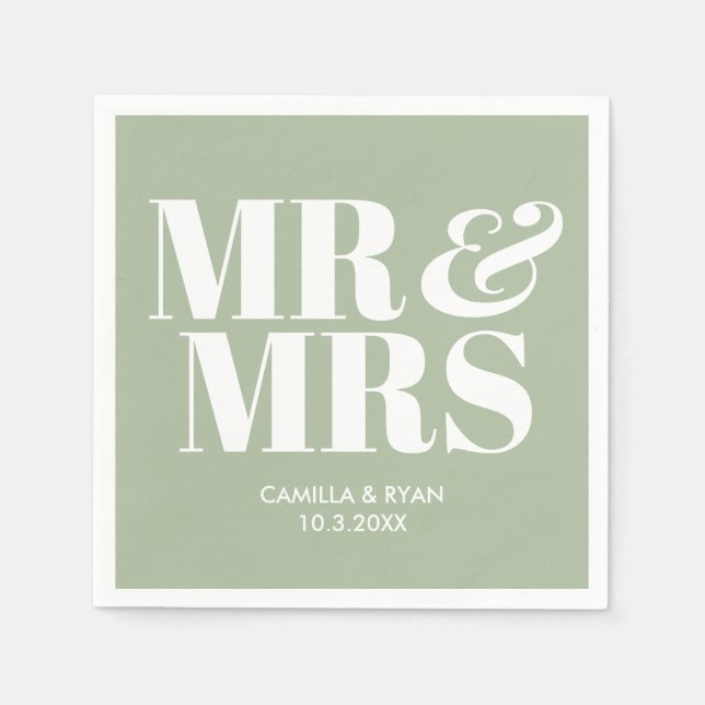 Guardanapo De Papel Sage Green Sr. e Sra. Personalizada Casamento Napk (Frente)