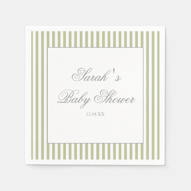 Guardanapo De Papel Sage Green Stripes Baby Shower (Frente)