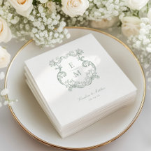 Sage Green Vintage Barroco Monograma Casamento de 