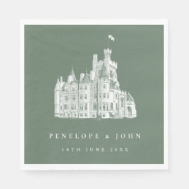 Guardanapo De Papel Sage Green Vintage Castle Illustration Wedding