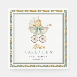 Guardanapo De Papel Sage Green Vintage Pram Baby Shower Luncheon