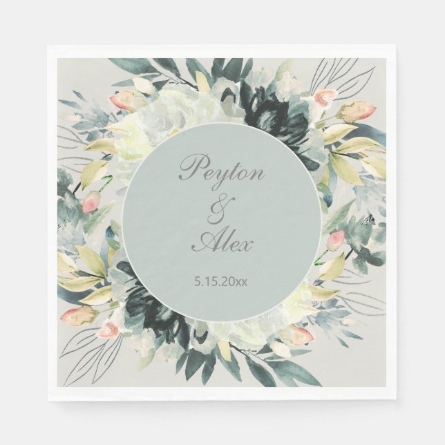 Guardanapo De Papel Sage Green White Floral Gluster Wedding (Frente)