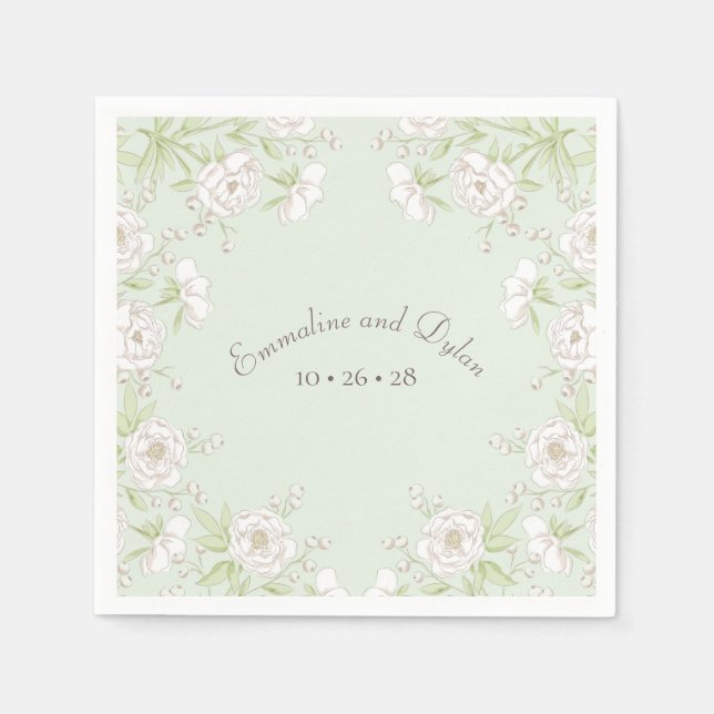 Guardanapo De Papel Sage Green White Rose Wedding (Frente)