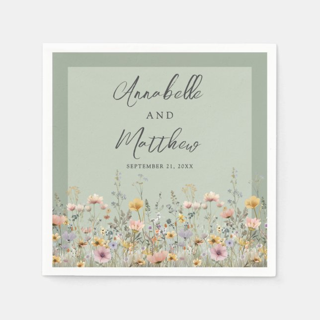 Guardanapo De Papel Sage Green Wildflower Floral Wedding (Frente)