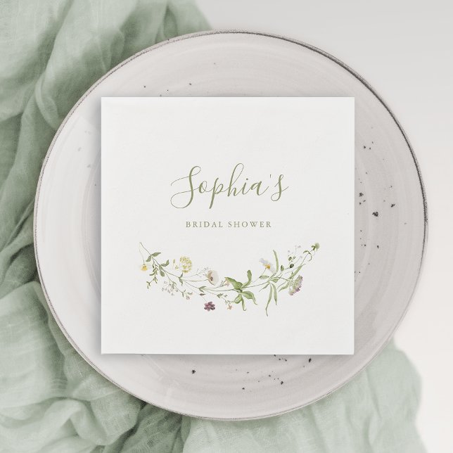 Guardanapo De Papel Sage Green Wildflower Rustic Chá de panela (Elegant Wildflower Rustic Boho Bridal Shower Napkins)