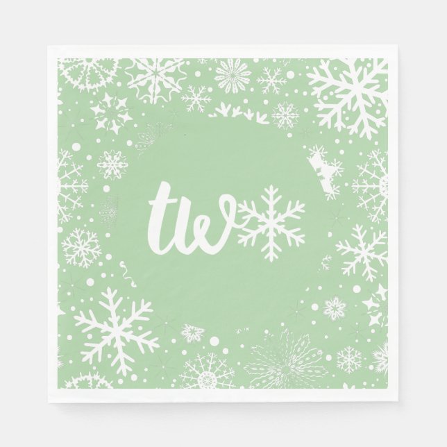 Guardanapo De Papel Sage Green Winter Second Birthday Snowflake (Frente)