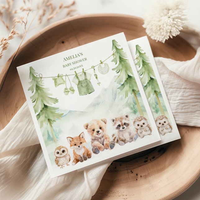 Guardanapo De Papel Sage Green Woodland Adventure Awaits Baby Shower (Criador carregado)