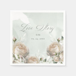 Guardanapo De Papel Sage Greenery White Rose Wedding