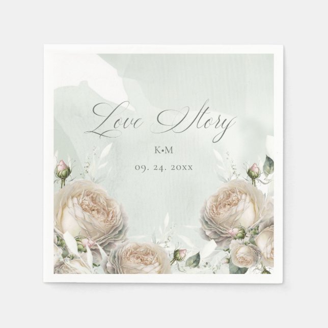 Guardanapo De Papel Sage Greenery White Rose Wedding (Frente)