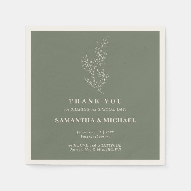 Guardanapo De Papel Sage Ivory Ivy Flower Modern Wedding (Frente)