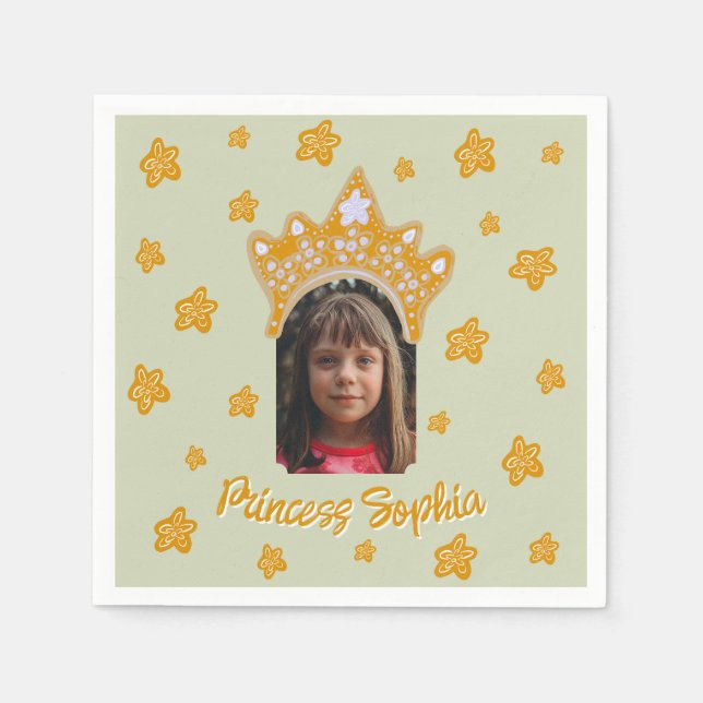 Guardanapo De Papel Sage Mist Princess Crown Floral Photo Birthday (Frente)