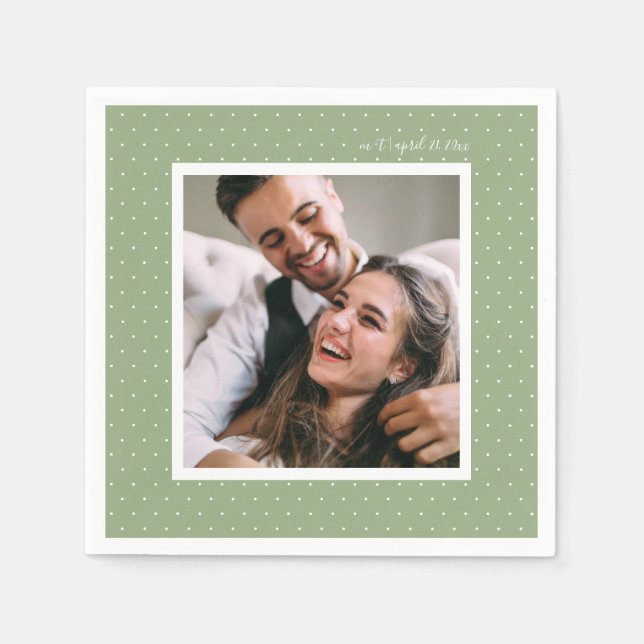 Guardanapo De Papel Sage Modern Script and Chic Dots Wedding Photo (Frente)