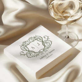 Guardanapo De Papel Sage Monograma Crest Rosa Divagante Casamento