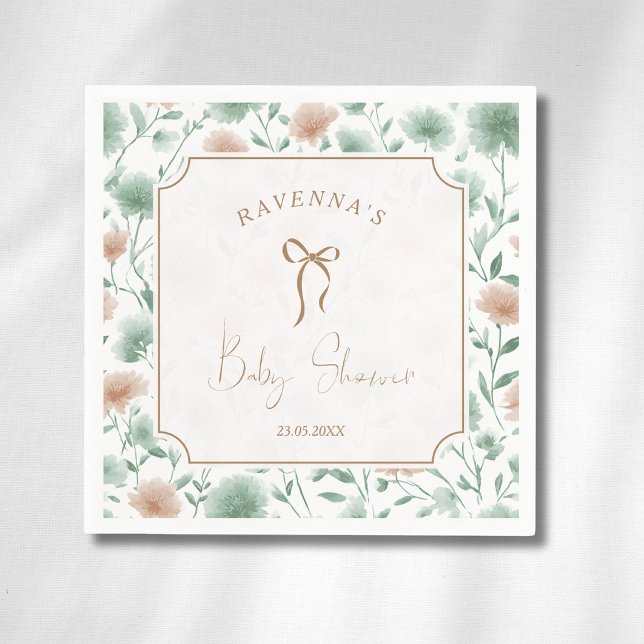 Guardanapo De Papel Sage Peach Flores Silvestres Arco Dourado Chá de B (Criador carregado)
