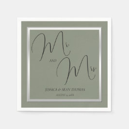 Guardanapo De Papel Sage & Silver Wedes sofisticadas