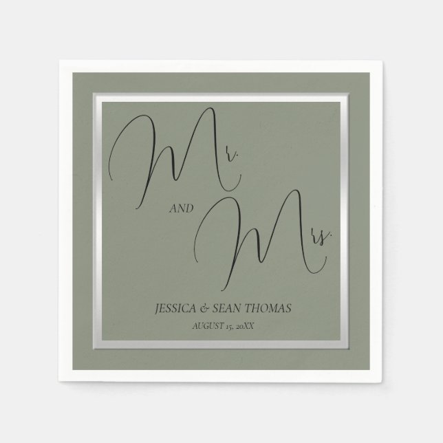 Guardanapo De Papel Sage & Silver Wedes sofisticadas (Frente)