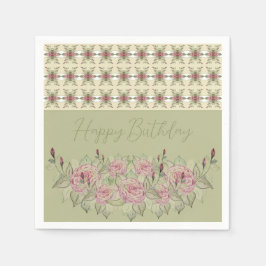 Guardanapo De Papel Sage Verde com branco cremoso e Rosa