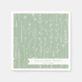 Guardanapo De Papel Sage Wildflower Baby Shower | Floral Pattern