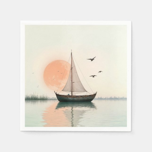 Guardanapo De Papel Saiboat Sunset com gaivotas (Frente)