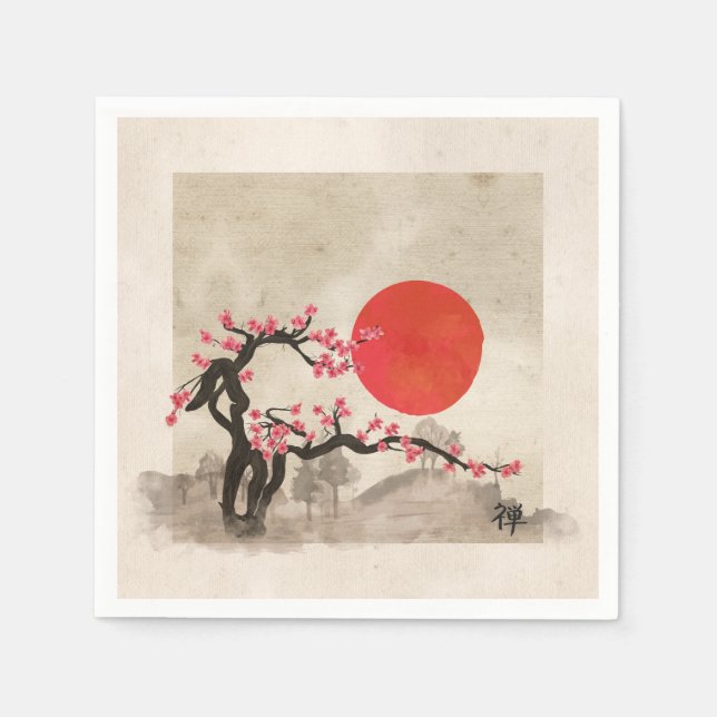 Guardanapo De Papel Sakura Blossom Landscape Zen Hieroglyph (Frente)