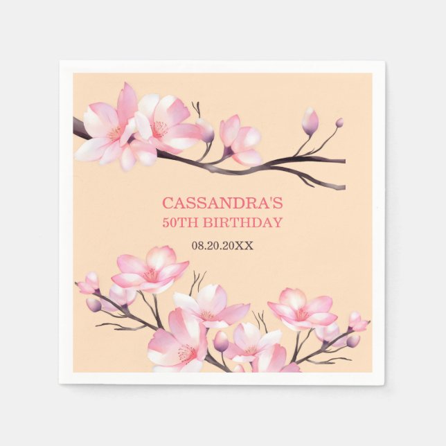Guardanapo De Papel Sakura Blush Pink Cherry Blossom Peach Aniversário (Frente)