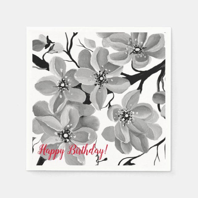 Guardanapo De Papel Sakura Japonesa Cherry Tree Black and White (Frente)