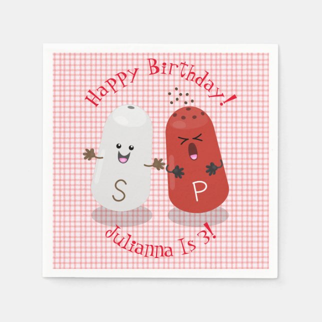 Guardanapo De Papel Sal kawaii, feliz e animação de pimenta (Frente)