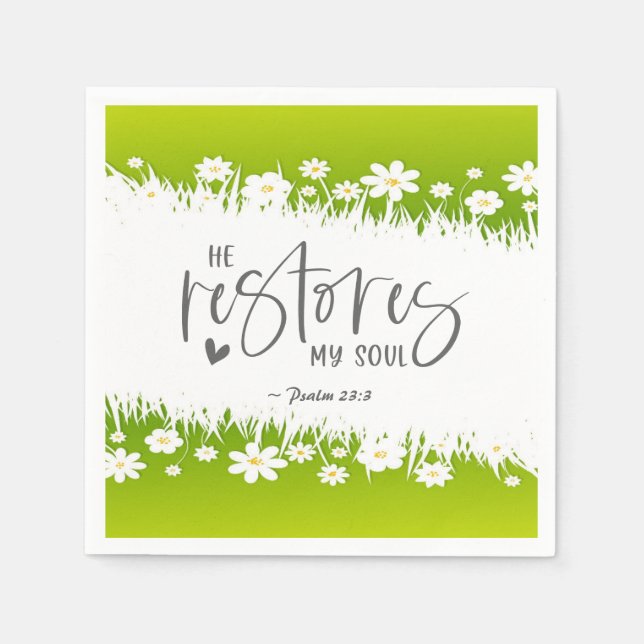 Guardanapo De Papel Salmo 23:3 Ele restaura minha Bíblia de alma Verse (Frente)